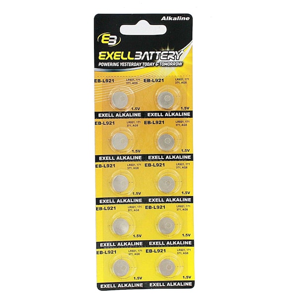 Exell Battery 10pk Exell Alkaline 1.5V Watch Battery Replaces AG6 LR920 370 EB-L921 - main